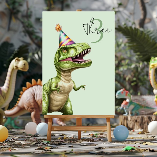 Three-Rex Dinosaur Birthday | Green Dino Table Number (Creator Uploaded)