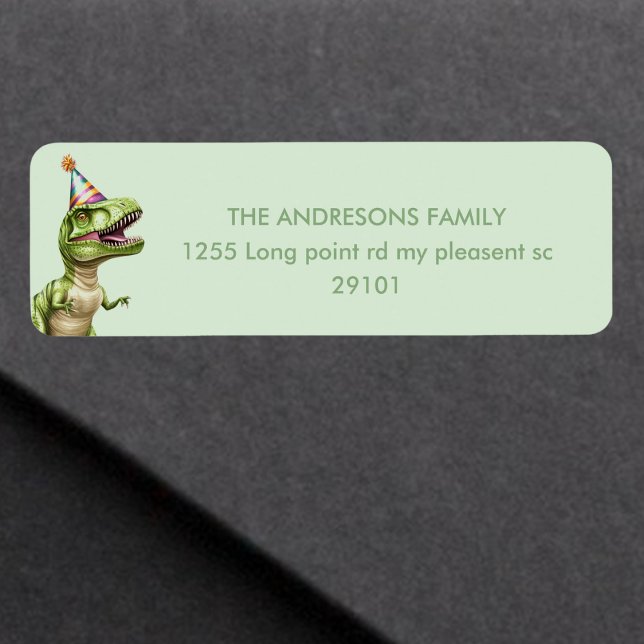 Three-Rex Dinosaur Birthday | Green  Return Address Label (Creator Uploaded)