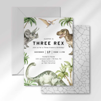 Three Rex Dinosaur Birthday Invitation