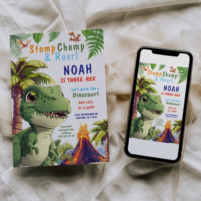 Three Rex Dinosaur Birthday invitation (Creator Uploaded)