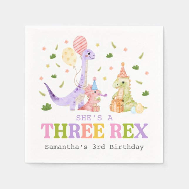 Three Rex Dinosaur Birthday Napkin (Front)