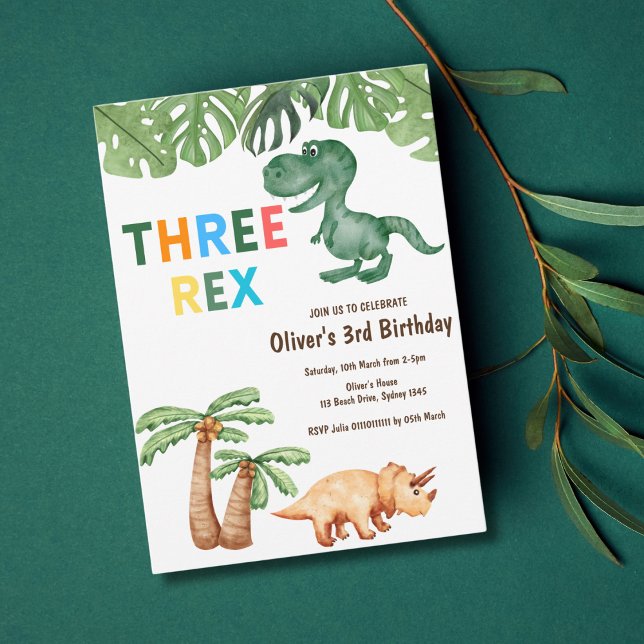 three-rex dinosaur birthday party invitation (Creator Uploaded)