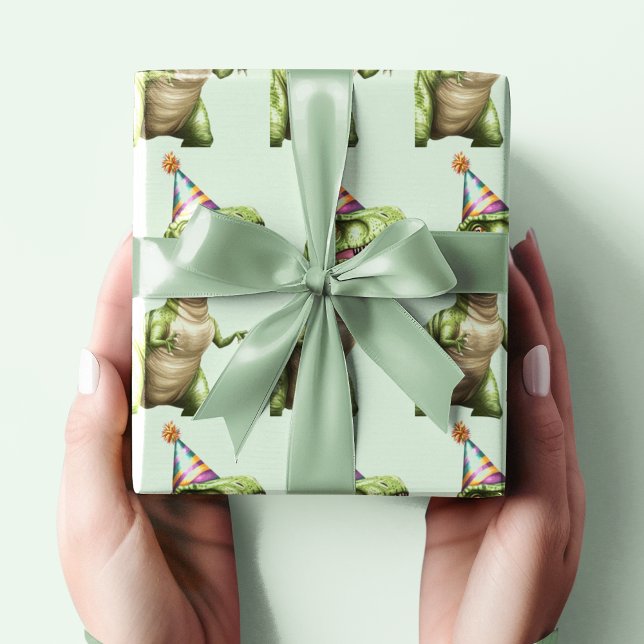 Three-Rex Dinosaur Birthday Wrapping Paper | Green (Creator Uploaded)