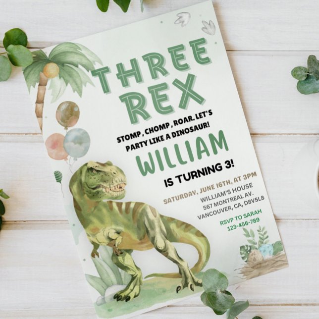 Three Rex dinosaur electronic Dino 3rd Birthday Pa Invitation (Creator Uploaded)