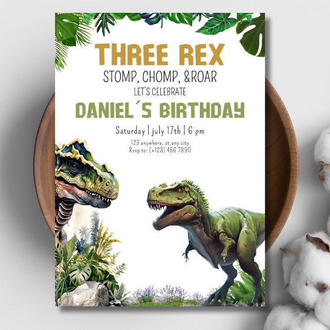 Three Rex Dinosaur Printable birthday invitation  (Creator Uploaded)