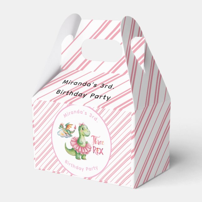 Three Rex Girl Birthday Party Favour Box (Front Side)