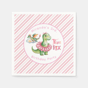Three Rex Girl Birthday Party Napkin