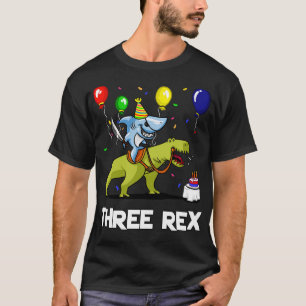 Three Rex Kids 3rd Birthday Riding Dinosaur T-Shirt