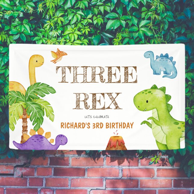 Three Rex Kids Dinosaur 3rd Birthday Party Banner (Creator Uploaded)