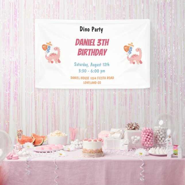 Three Rex Kids Dinosaur 3rd Birthday Party Banner (Party)