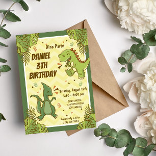 Three Rex Kids Dinosaur 3rd Birthday Party Invitation