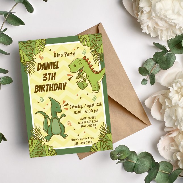 Three Rex Kids Dinosaur 3rd Birthday Party Invitation (Creator Uploaded)