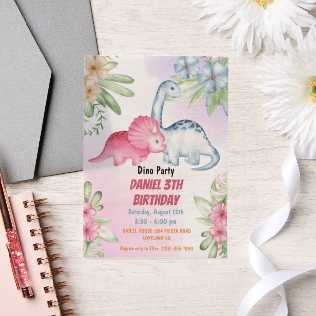 Three Rex Kids Dinosaur 3rd Birthday Party Vellum Invitations (Wedding)