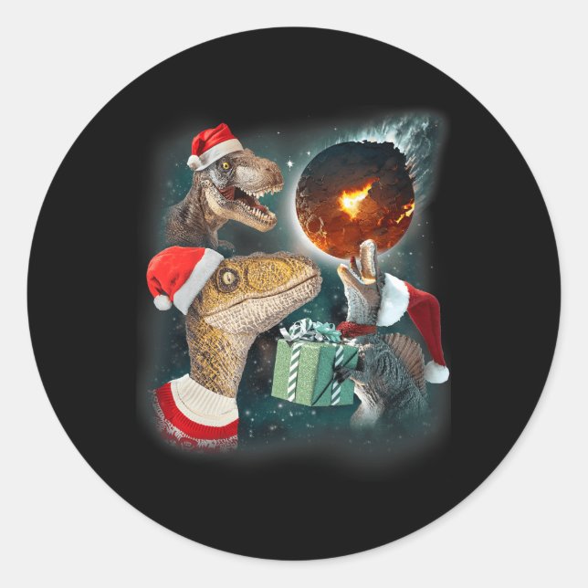 Three Rex Moon 3 Dinos Howling Weird Cursed Christ Classic Round Sticker (Front)