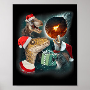 Three Rex Moon 3 Dinos Howling Weird Cursed Christ Poster