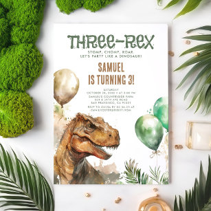 Three-Rex - Tyronasaurus Dinosaur Boy Birthday  Invitation