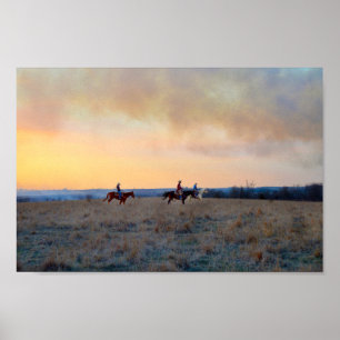 Three Riders in the Flint Hills of Kansas Poster