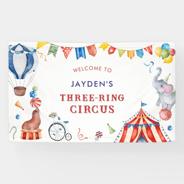 Three Ring Circus Carnival Birthday Welcome Banner (Horizontal)