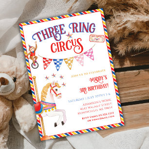 Three Ring Circus Circus Animal 3rd Birthday Party Invitation