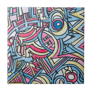 Three Ring Circus-Hand Painted Modern Art Ceramic Tile