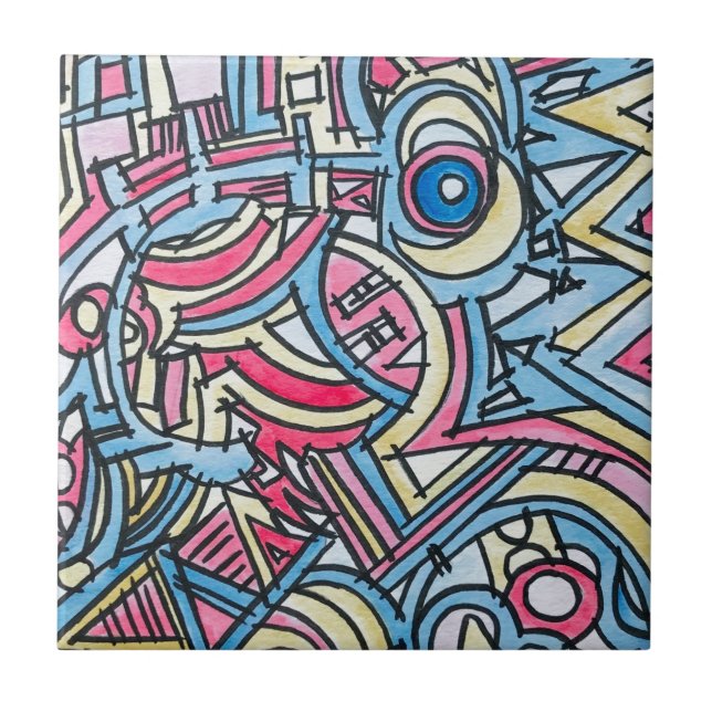 Three Ring Circus-Hand Painted Modern Art Ceramic Tile (Front)