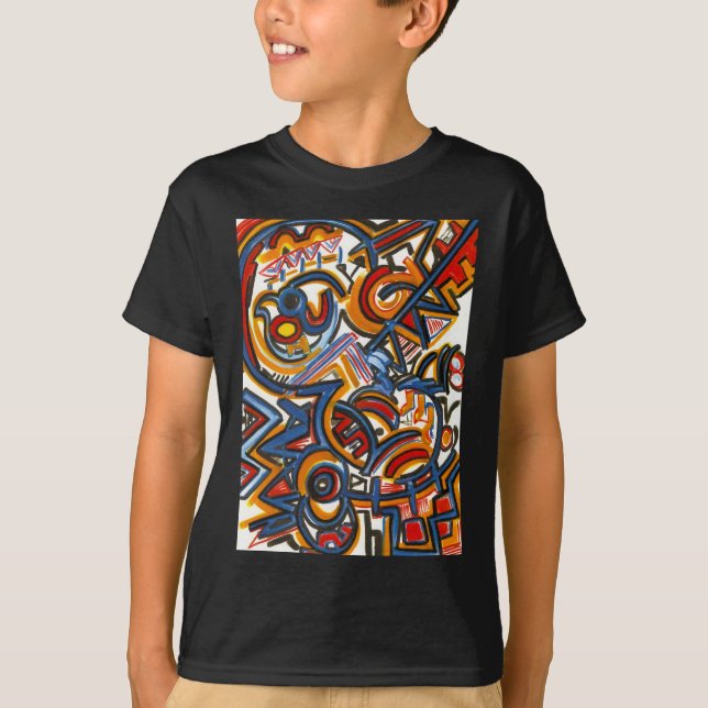 Three Ring Circus-Modern Art Colourful Handpainted T-Shirt (Front)