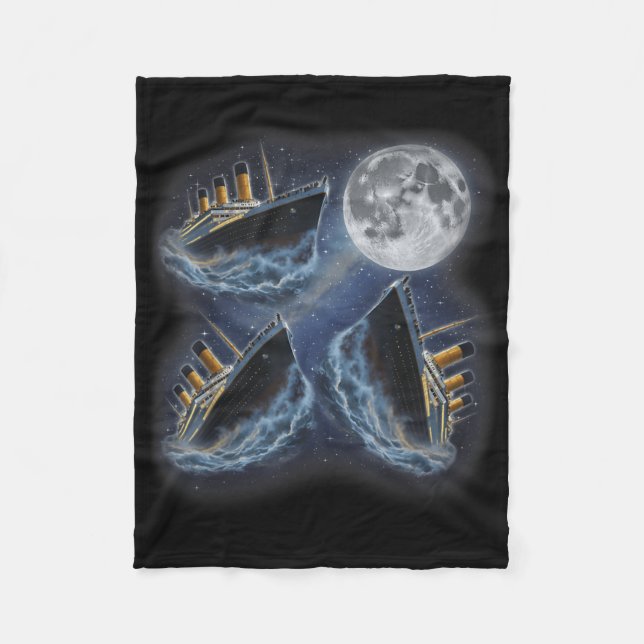 Three Rms Titanic Moon 3 Howling At Moon Funny Wei Fleece Blanket (Front)