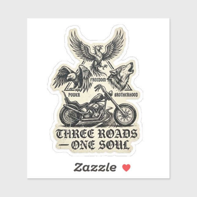 Three Roads One Soul Biker Wolf Decal (Sheet)