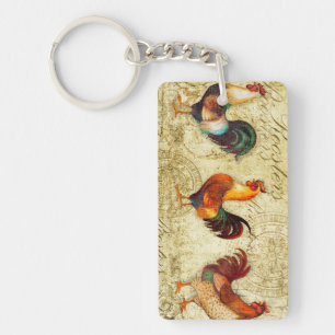 Three Roosters Key Ring