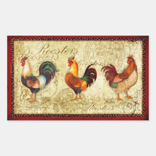 Three Roosters Rectangular Sticker
