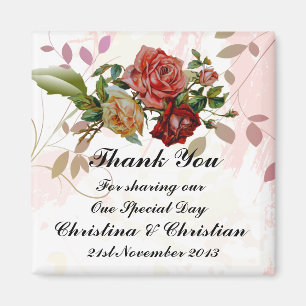 Three Rose Floral Wedding Bomboniere Thank You Magnet