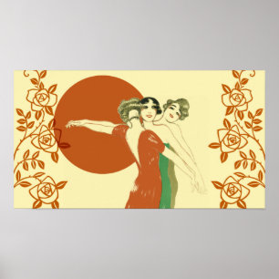 THREE ROSES, Art Deco Ladies: SUMMER SUNSHINE Poster