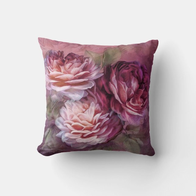 Three Roses - Burgundy - Designer Art Pillow (Front)