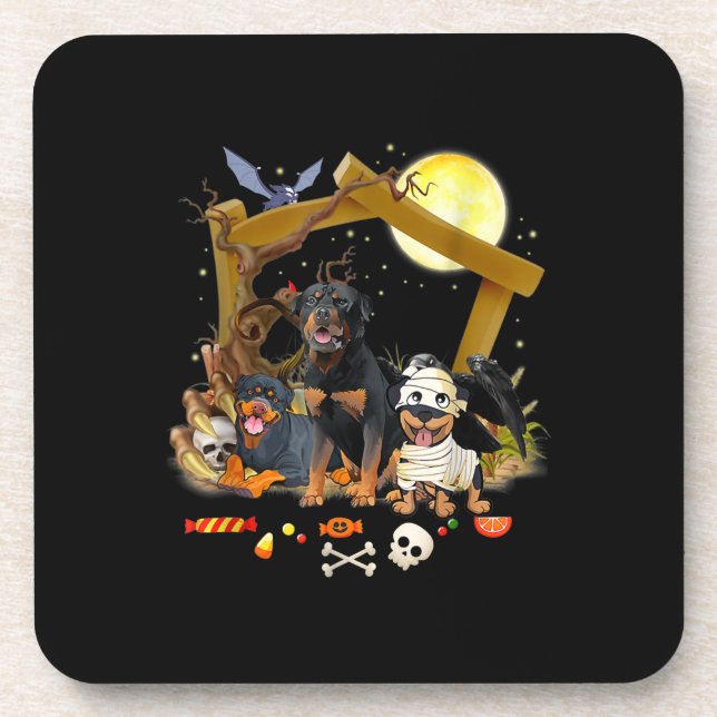 Three Rottweiler Dogs Halloween Dog Halloween Gift Coaster (Front)