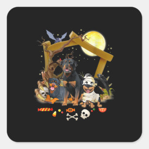 Three Rottweiler Dogs Halloween Dog Halloween Gift Square Sticker