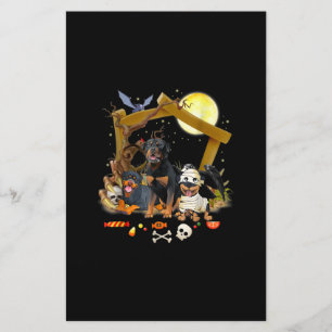 Three Rottweiler Dogs Halloween Dog Halloween Gift Stationery