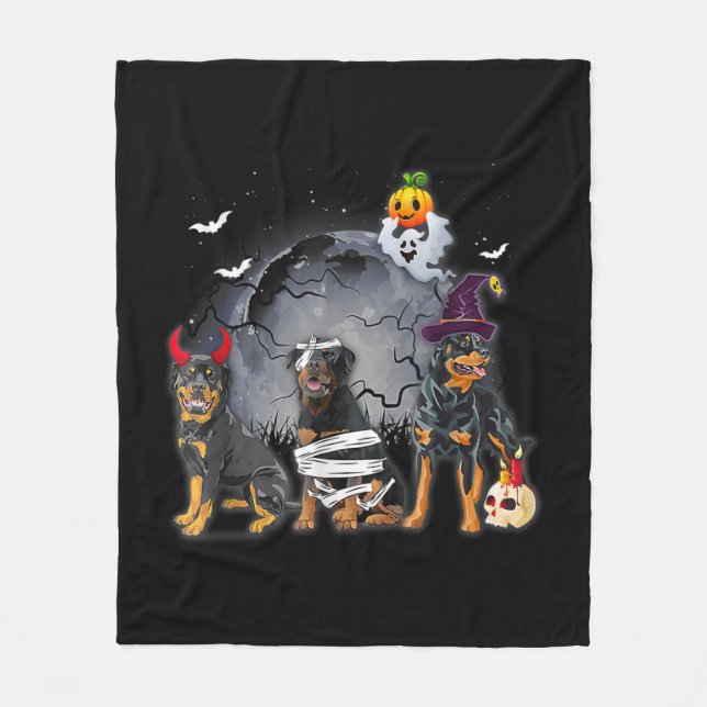 Three Rottweilers Satan Witch Mummy Halloween Cost Fleece Blanket (Front)