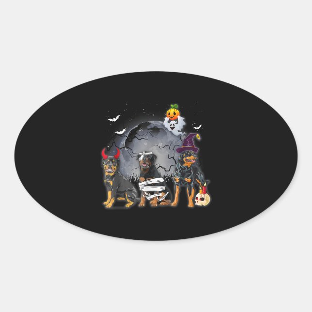 Three Rottweilers Satan Witch Mummy Halloween Cost Oval Sticker (Front)
