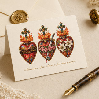 Three Sacred Hearts Spanish Catholic Thank You Card