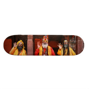 Three Saddhus Sitting on the Vishnu Temple Nepal Skateboard