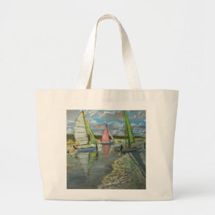 Three Sailboats Bray Dunes France Large Tote Bag