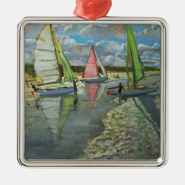 Three Sailboats Bray Dunes France Metal Tree Decoration (Front)