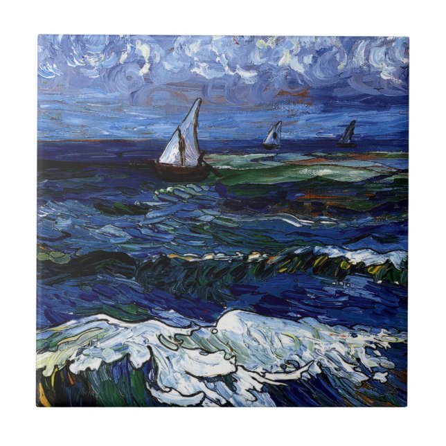 Three Sailboats Ceramic Tile (Front)