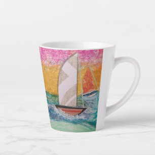 Three Sailboats Pink Sky Latte Mug