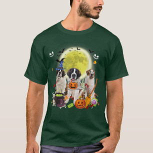 Three Saint Bernard Dogs Witch Scary Mummy Hallowe T-Shirt