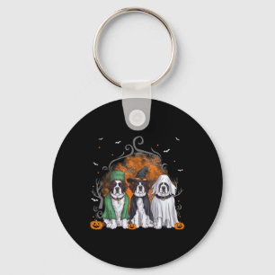 Three Saint Bernard St. Bernard Dog Halloween Ghos Key Ring