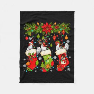 Three Santa Elf Reindeer Chickens In Xmas Colorful Fleece Blanket