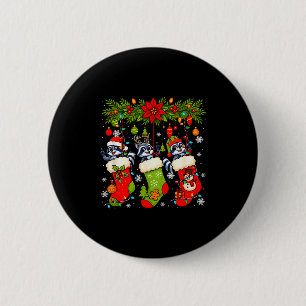 Three Santa Elf Reindeer Raccoons In Xmas Colorful 6 Cm Round Badge