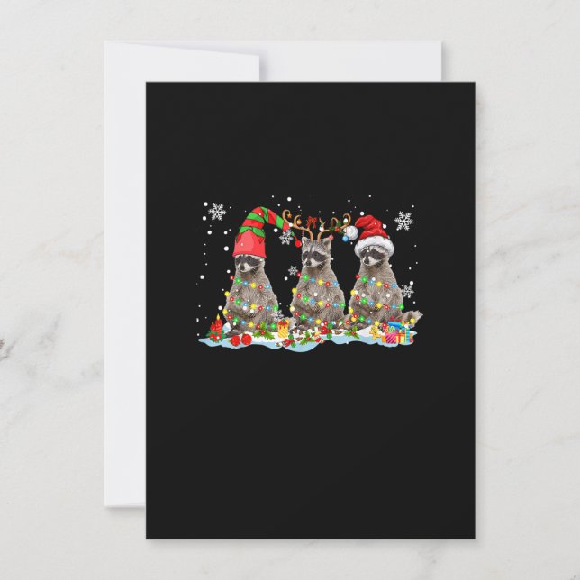 Three Santa ELF Reindeer Racoon Christmas Light X Invitation (Front)