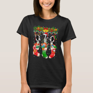 Three Santa Reindeer Elf Boston Terrier Dogs In Xm T-Shirt